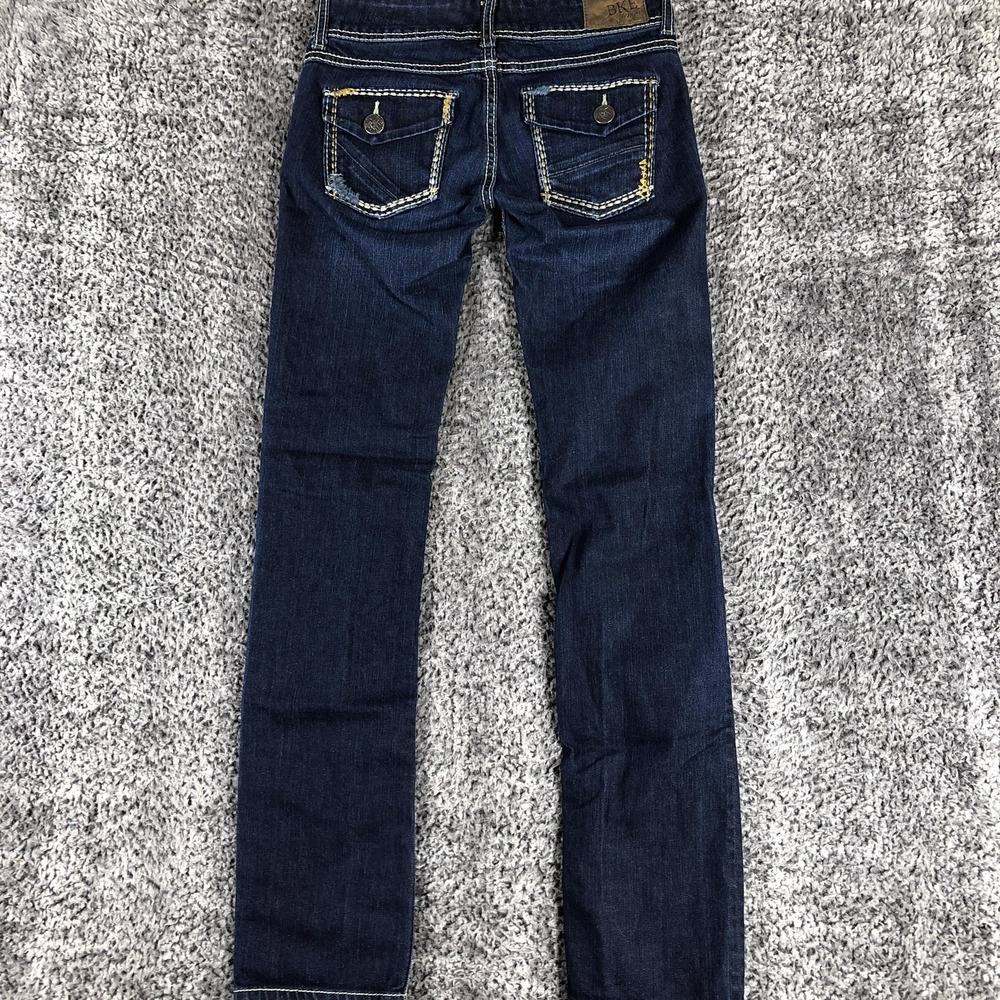 BKE Stella Straight Jeans Womens 25R Blue Med Wash Low Rise Slim Stretch Denim - Picture 2 of 14